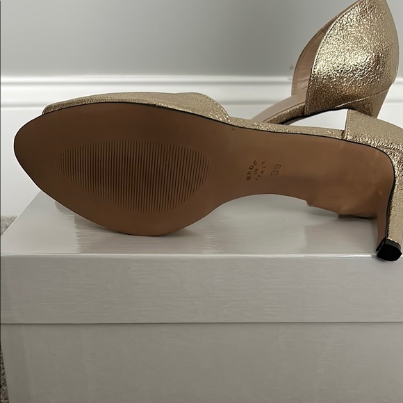 Vera Pelle Gold Heels Classic Peep-Toe Design - NEW - Picture 4 of 6